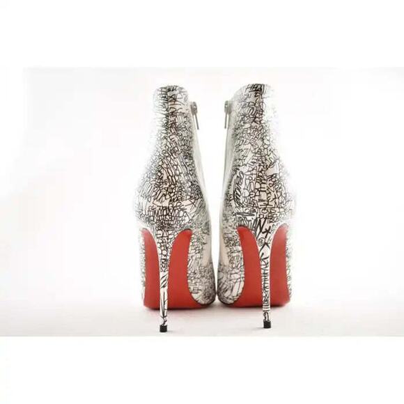 Christian Louboutin So Kate Booty 100 Black White Caligraf Heel Ankle Boot 35.5 - Picture 11 of 12